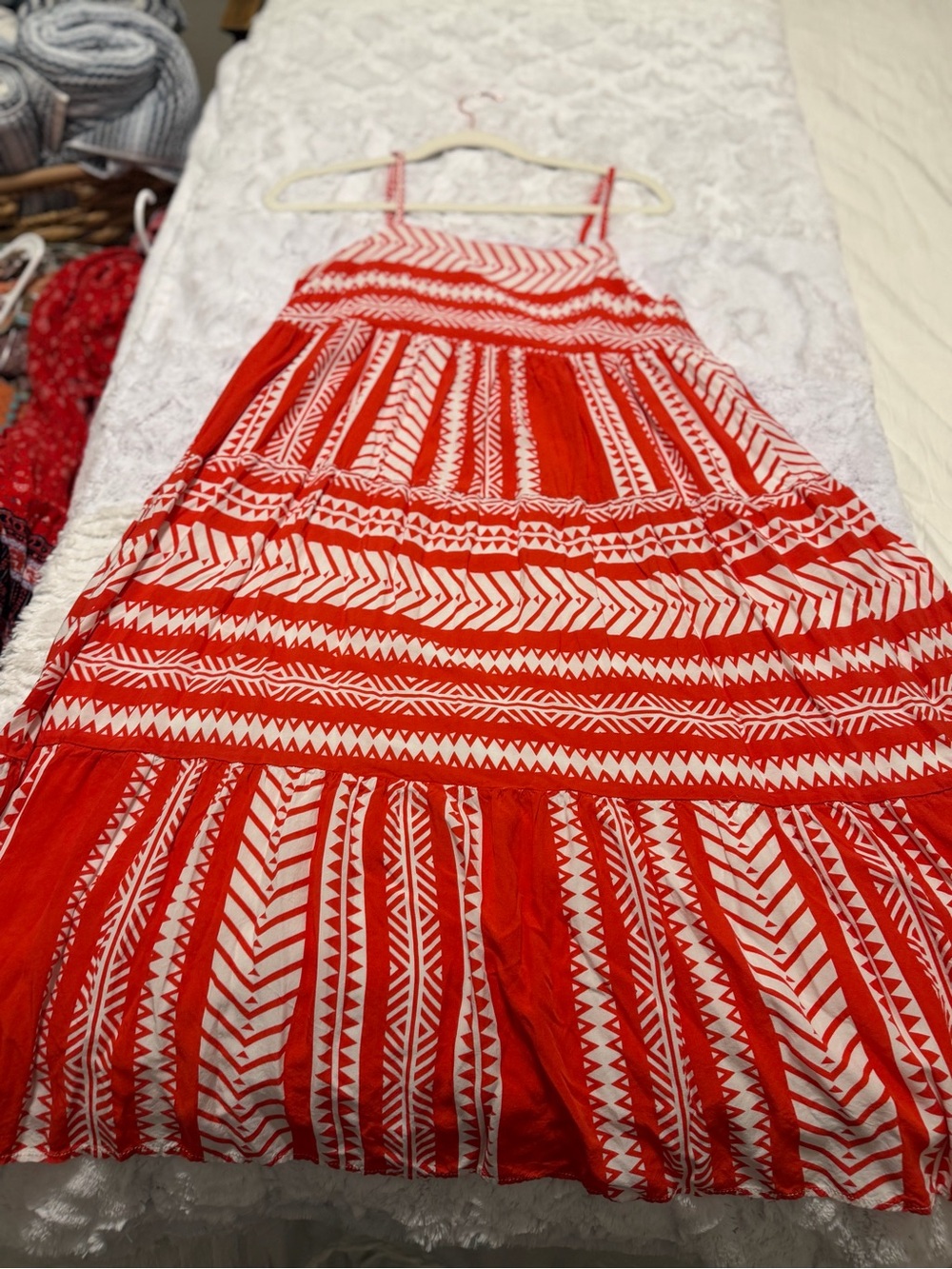 Red and White Patterned Maxi Sundress